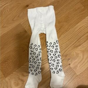 White Kids Tights with Gray Leopard Print